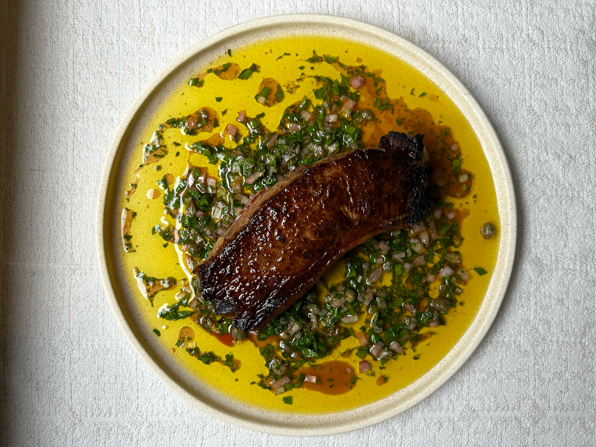 Steak with Caper and Shallot Dressing