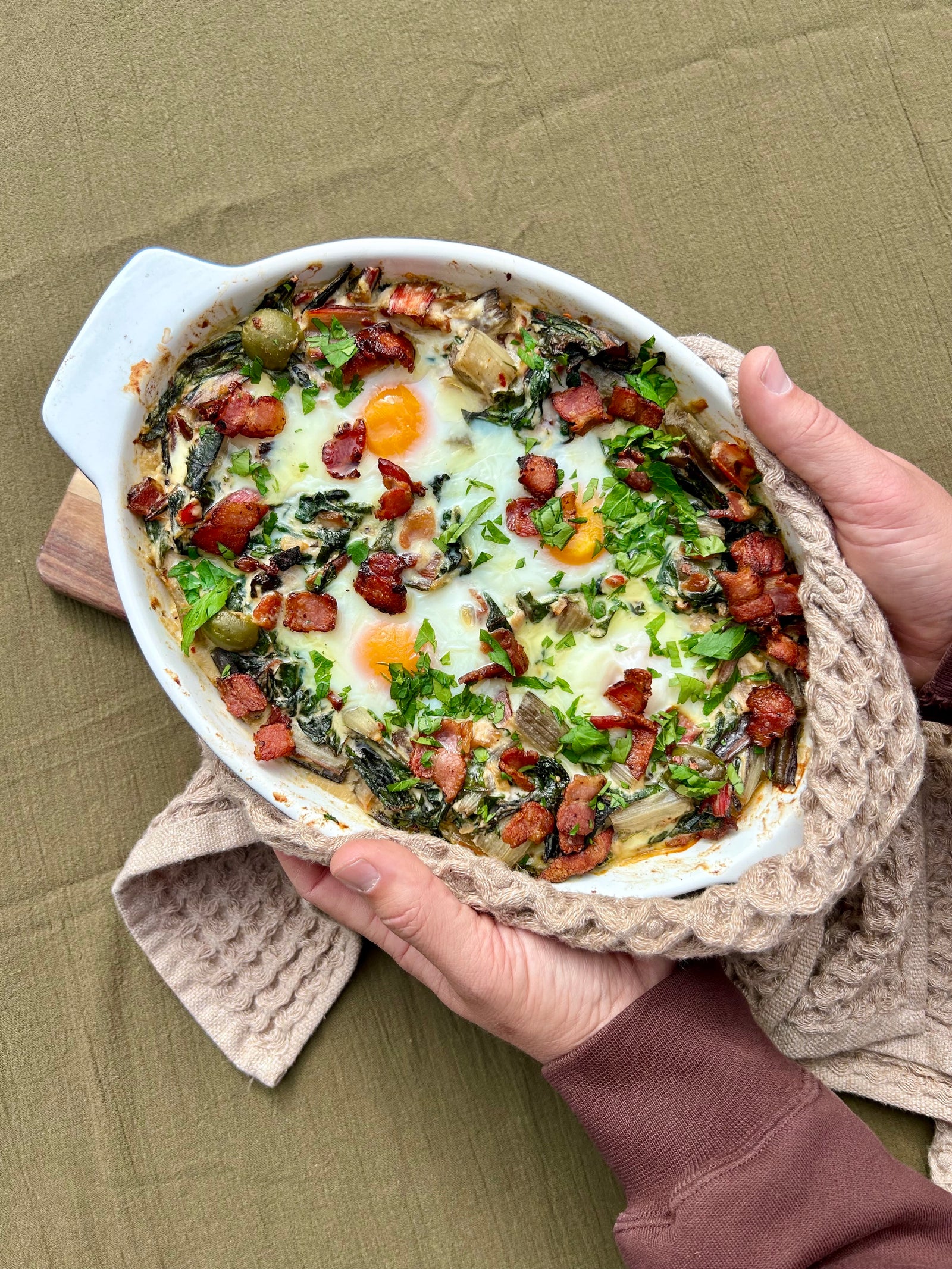Autumn Recipes - Baked Green Eggs with Bacon