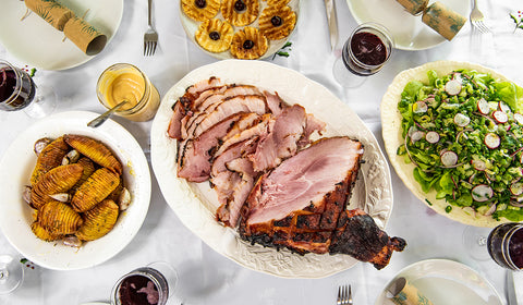 Glazed Christmas Ham with Roasted Hasselback Potatoes