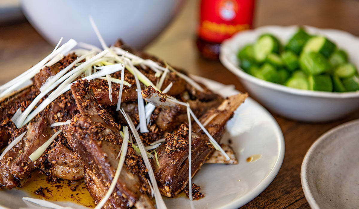 Sichuan lamb ribs with salted cucumber