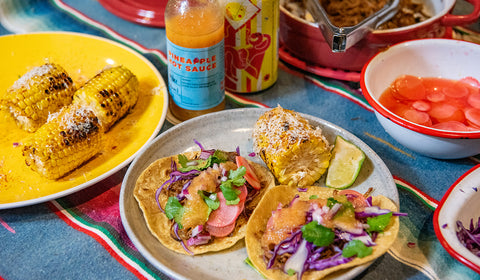 Pork carnitas with Mabu Mabu pineapple hot sauce