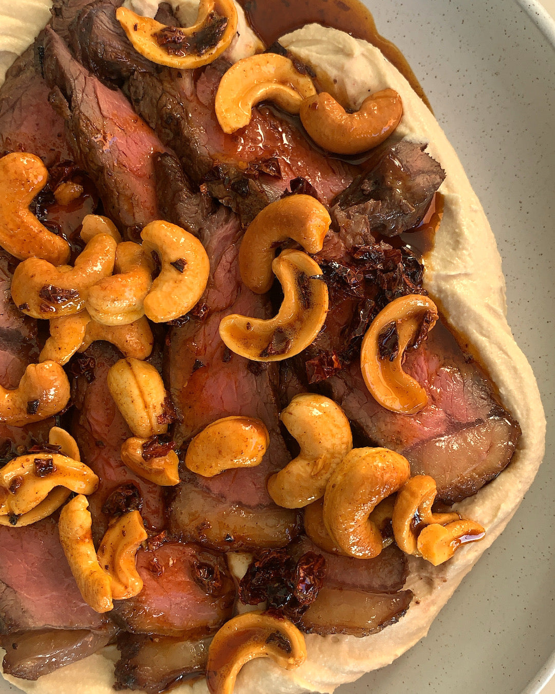 Steak with Hummus, Fried Cashews and Chilli Butter with Tom Sarafian