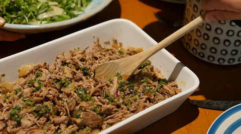 Pork Scotch with Green Chilli, Lime + Coriander Pickle