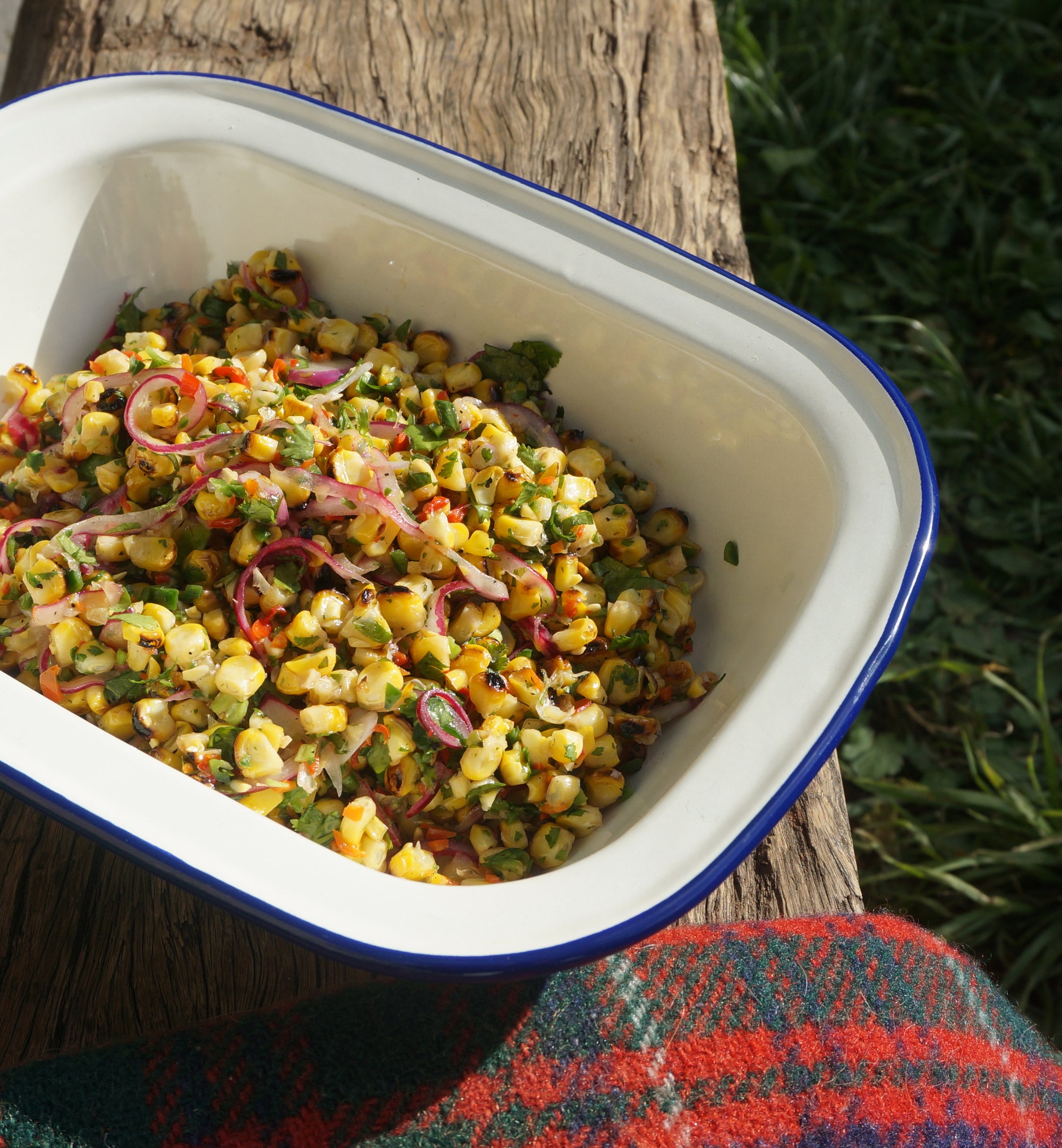 Camping Series - Charred Corn & Chilli Salad with Coal Roasted Spuds