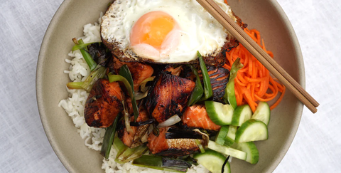 Spring Recipes - Tamari Glazed Salmon with Charred Leek