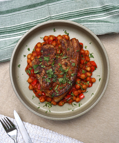Pork Chops with Harissa Chickpeas