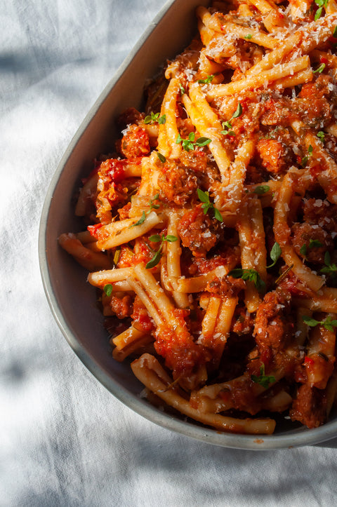Casarecce with Chorizo Meatballs, Fennel & Rosemary