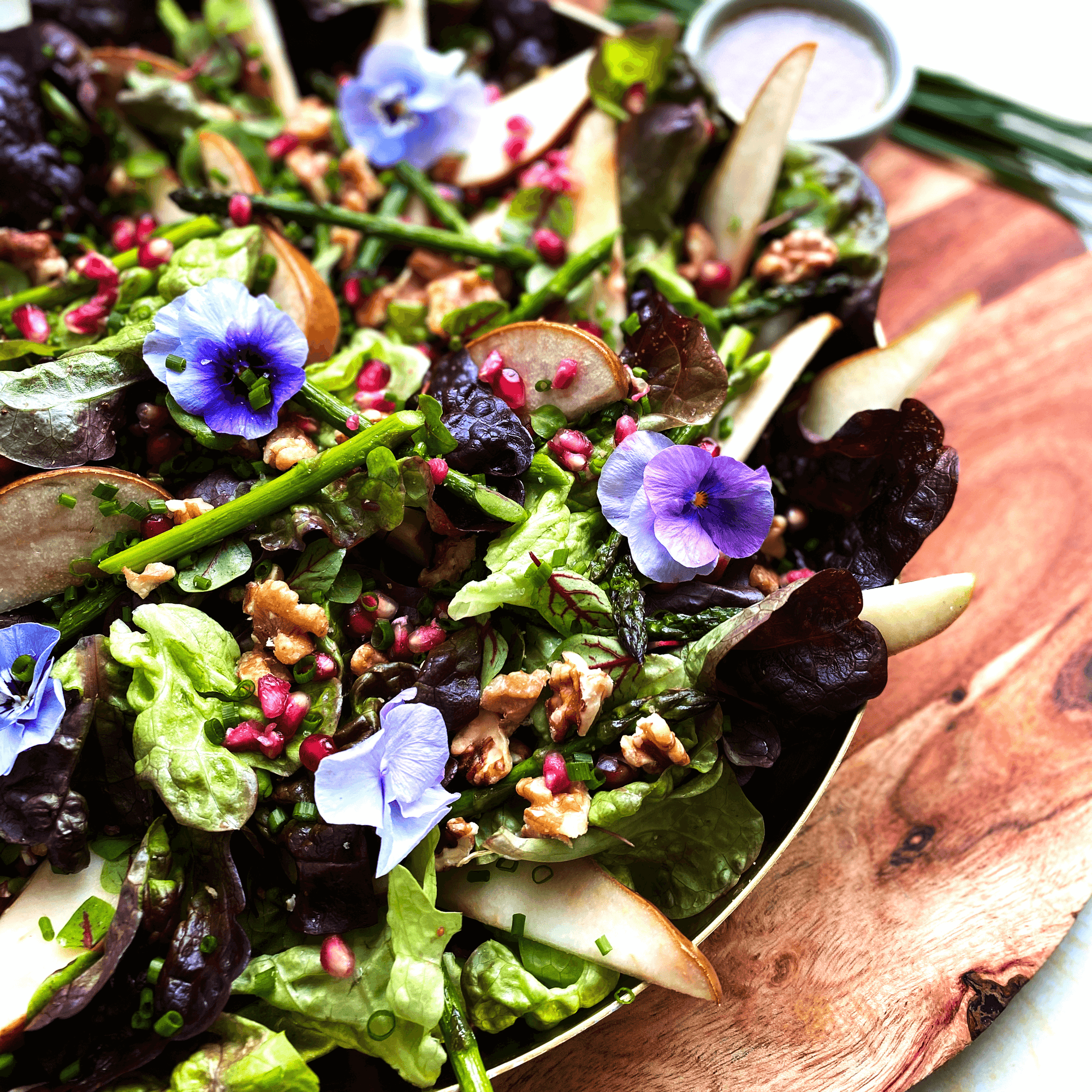 Pear & Grilled Asparagus Salad w. Candied Walnuts