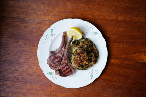 Stuffed Globe Artichokes Served With Lamb Cutlets