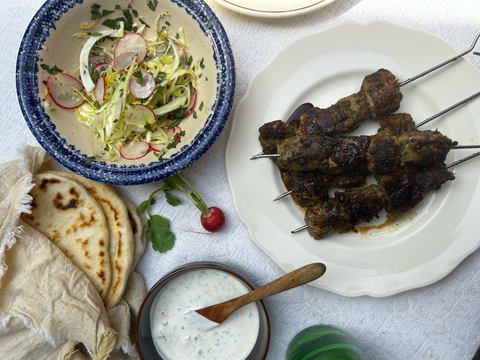 Spiced Pork Skewer Flatbreads
