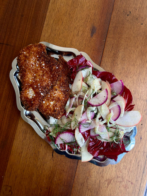 Chicken Schnitzel with Radicchio, Fennel and Apple Salad