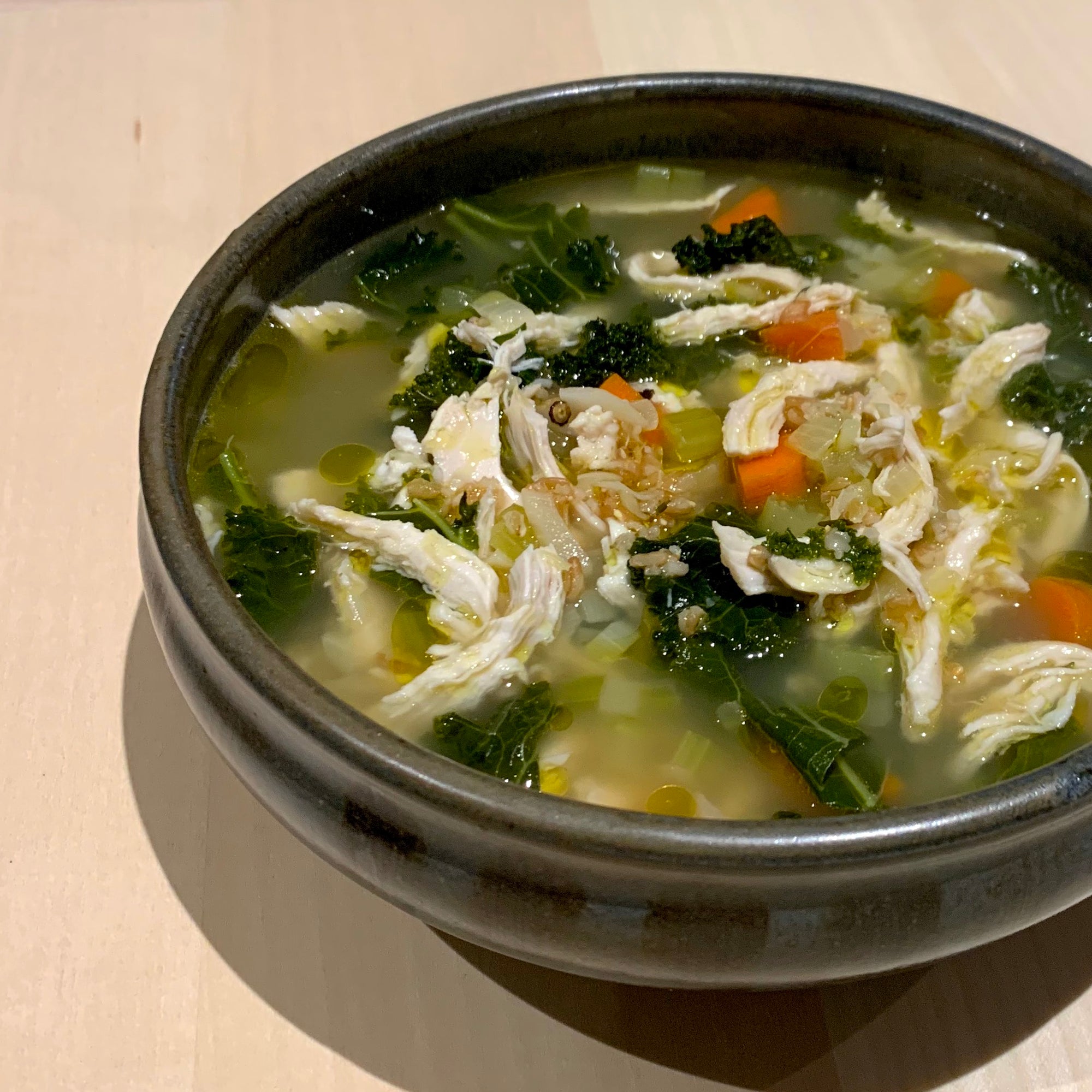 One Breast, Many Meals - Chicken Soup with Kale + Farro