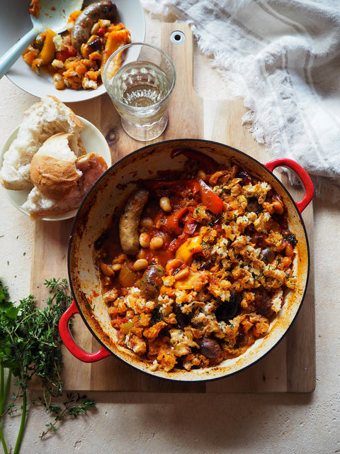 Italian Sausage, Pepper + Butter Bean Bake with Vanessa Gordon