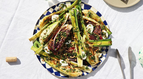 Charred Sugarloaf Cabbage, Radicchio & Leek with Goats Cheese and Salsa Verde
