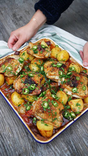 Mid Week - Harissa + Miso Chicken Tray Bake