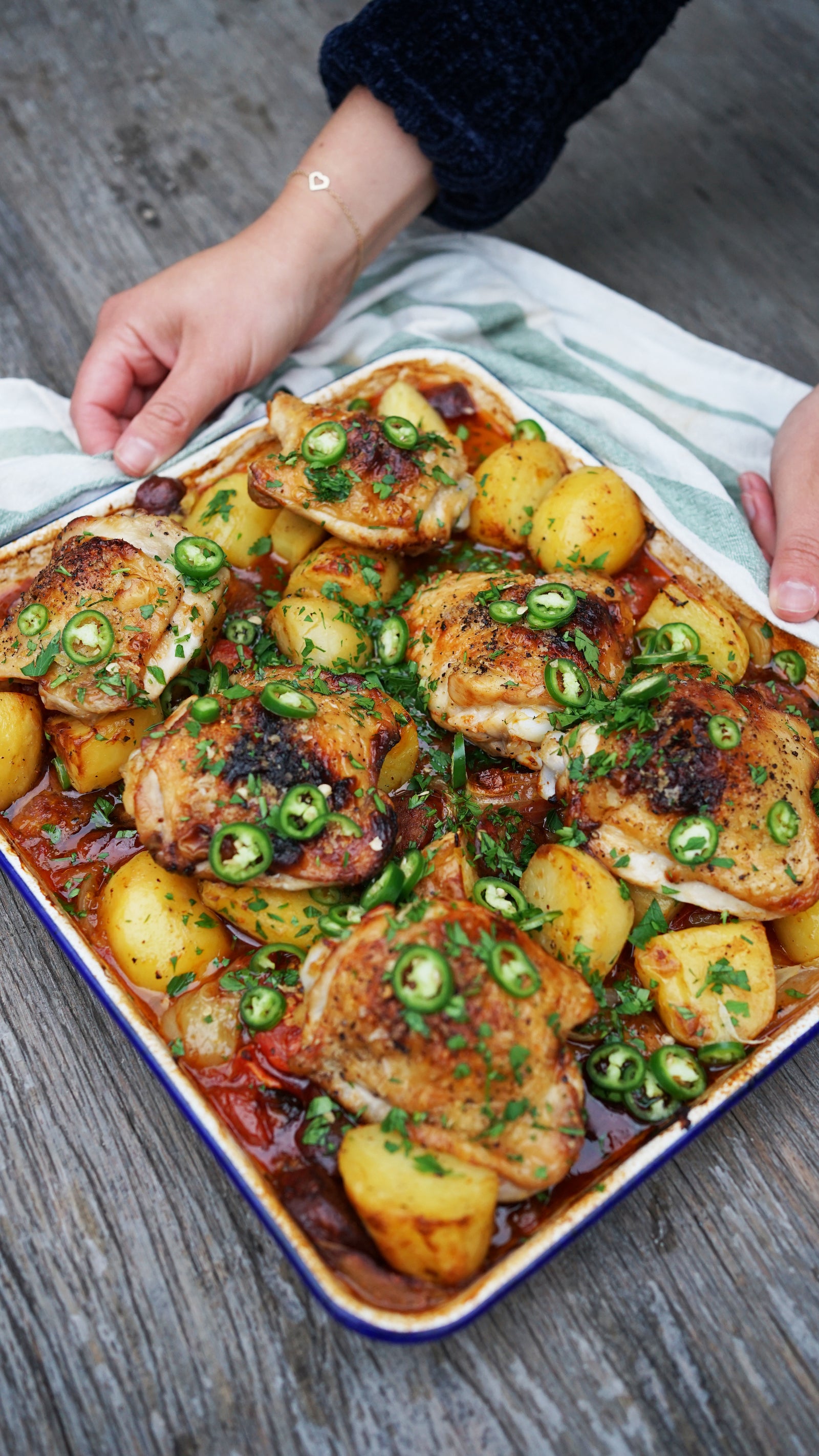 Harissa + Miso Chicken Tray Bake