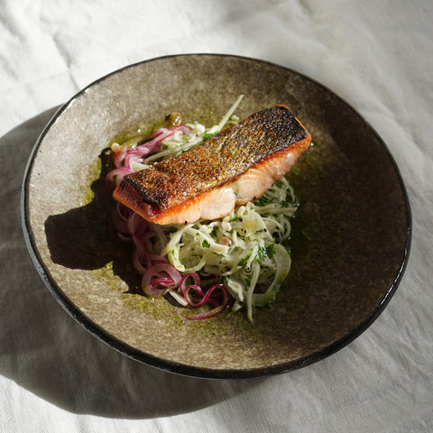 Crispy Skin Salmon with Fennel + Cabbage